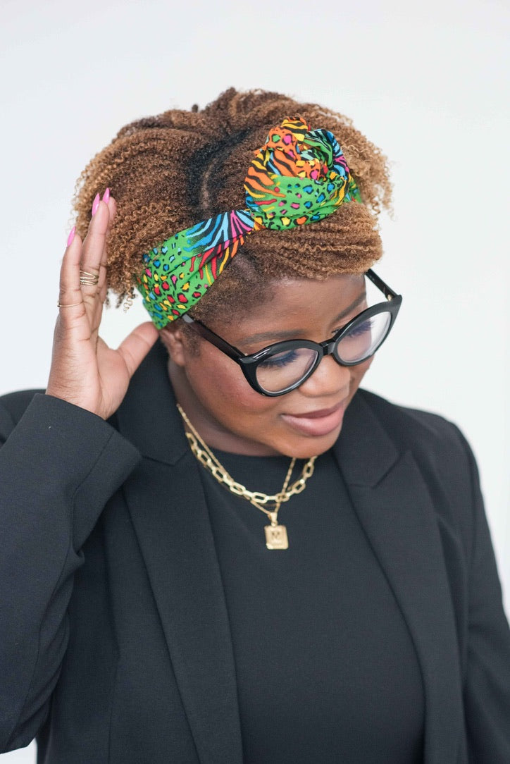 Multi-Colored Mixed Animal Print Satin-Lined Headband