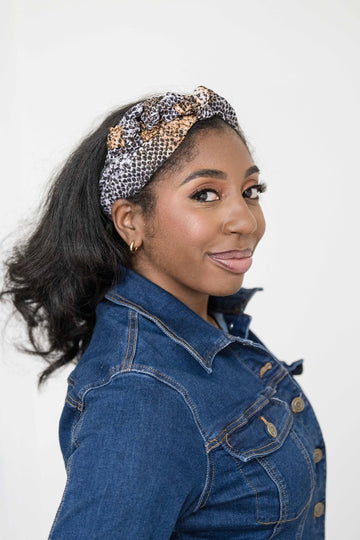 Brown Reptile Print Satin-Lined Headband