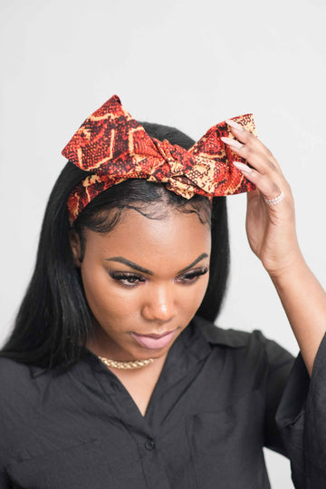 Orange Reptile Print Satin-Lined Headband