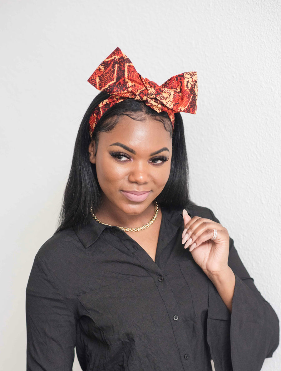 Orange Reptile Print Satin-Lined Headband