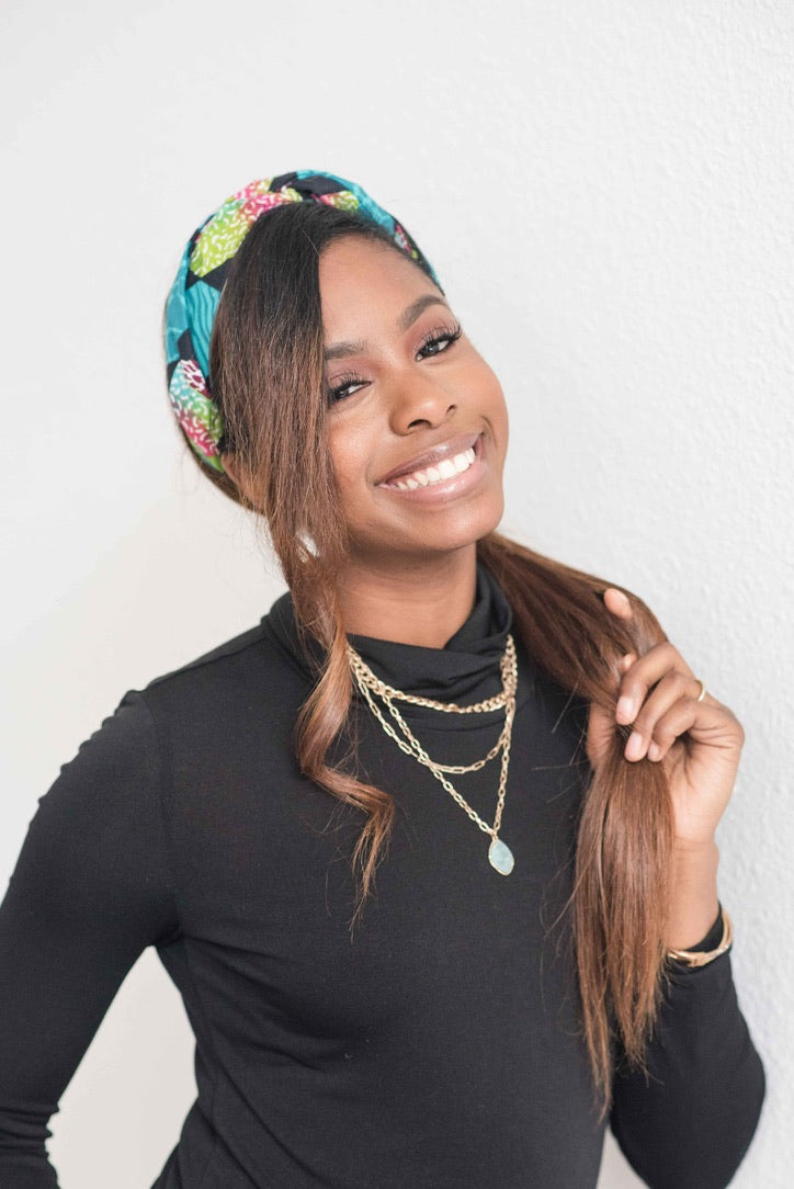 Blue and Green Mixed Animal Print Satin-Lined Headband